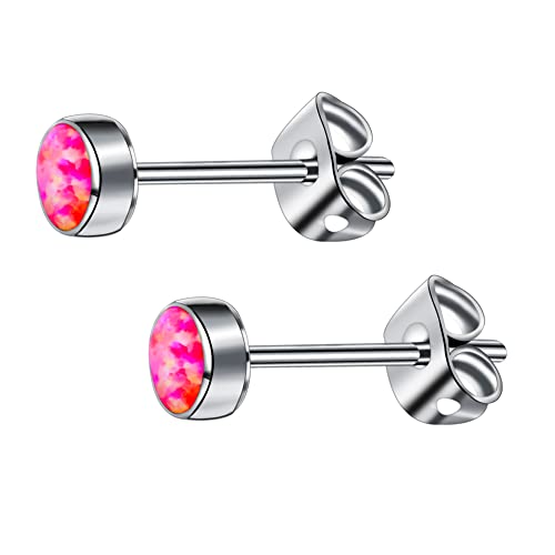 Artskin G23 Titan Opal Ohrstecker für Damen Mädchen Hypoallergen Ohrring mit 3mm 4mm 5mm 7mm Geburtsstein für empfindliche Ohren Mode Damenschmuck (4mm, Pink) von Artskin