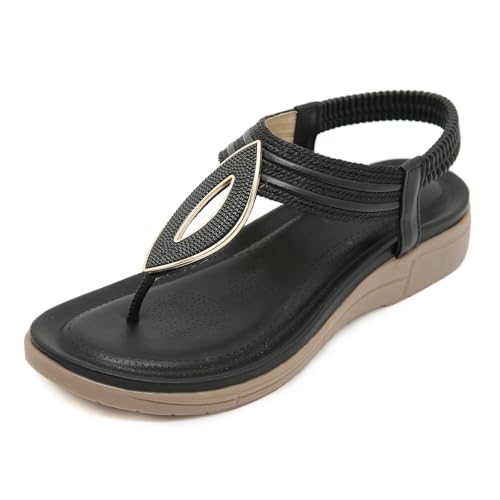AruMinna Sandalen für Damen, leger, breite Passform, Flip-Flops, bequem, Übergröße, weiche Sohle, niedriger Keilabsatz, flache Sandalen, Sommer, Strand, Wanderschuhe, Schwarz , 37 EU AruMinna Sandalen für Damen, leger, breite Passform, Flip-Flops, bequem, Übergröße, weiche Sohle, niedriger Keilabsatz, flache Sandalen, Sommer, Strand, Wanderschuhe, Schwarz , 37 EU von AruMinna