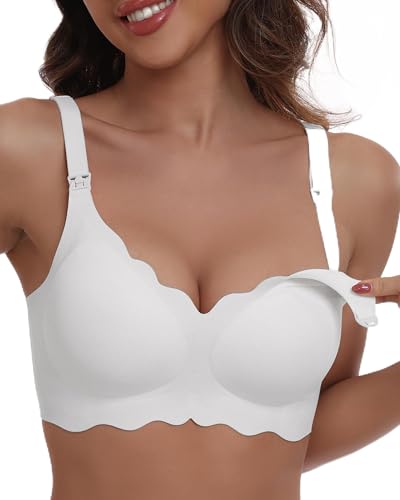 As Fairy Still-BHs zum Stillen, kabellos, nahtlos, Schwangerschafts-BH, ultra-bequem, Schwangerschaftsschlaf-Bralette für Frauen, Ober- und Unterteil mit floralem Wellenmuster, Weiß, X-Large As Fairy Still-BHs zum Stillen, kabellos, nahtlos, Schwangerschafts-BH, ultra-bequem, Schwangerschaftsschlaf-Bralette für Frauen, Ober- und Unterteil mit floralem Wellenmuster, Weiß, X-Large von As Fairy