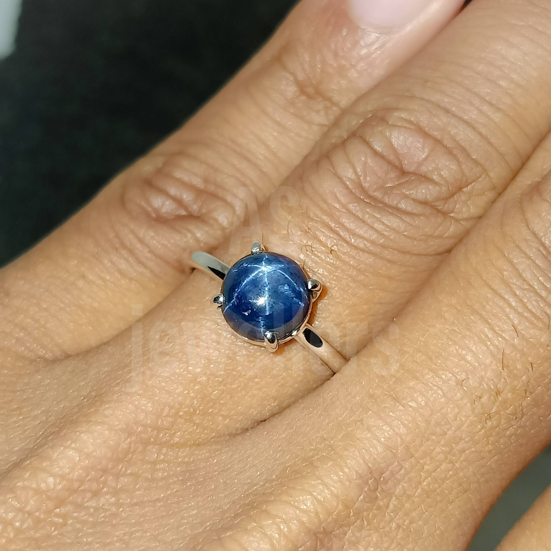 100% Natürlicher Stern Blauer Saphir Ring Verlobungsring 925 Sterling Silber Runder Stapelbarer Frauen Geschenke Alltagsring von AsJewelersJaipur