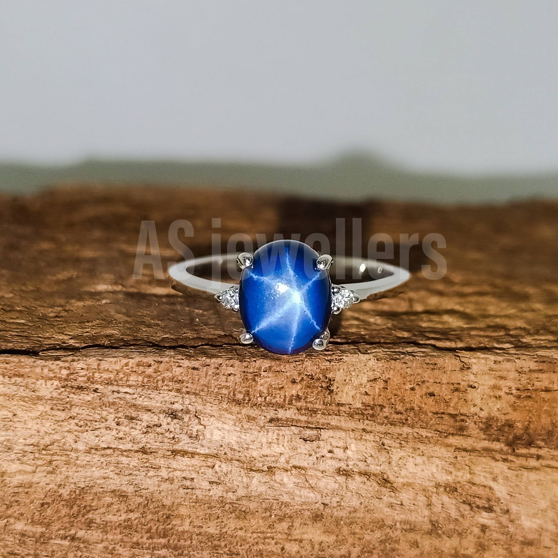 Vintage Blauer Stern Saphir Ring Lindy 925Sterling Silber Oval Labor Stapelbarer Frauen Geburtstag Geschenk von AsJewelersJaipur