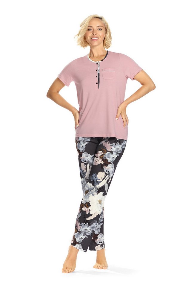 Ascafa Schlafanzug Summer Dark (Set, 2 tlg., 2-teilig) Damen Pyjama Baumwolle-Modal-Mix Blumendruck von Ascafa