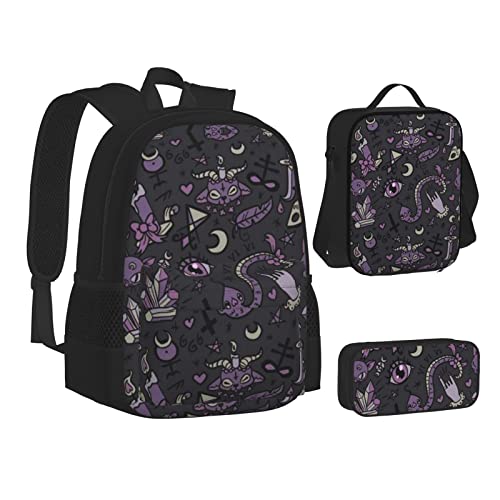 Aseelo Lovely Pink Flamingos Rucksack mit Lunchbox für Jungen Schultaschen Schüler Büchertasche und Federmäppchen für Mädchen Set 3 Stück, Schwarz , Einheitsgröße, Rucksack, einfach von Aseelo