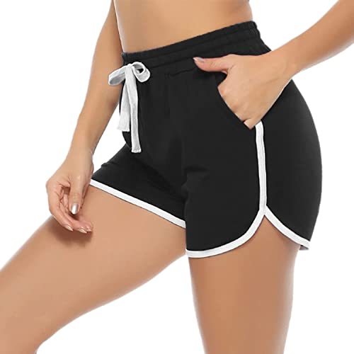 Aseniza Damen Sport Shorts Kurze Sporthose Jogginghose Sommer Sportshorts Running Gym Fitness Shorts 1/2er Pack,A-Schwarz,M von Aseniza