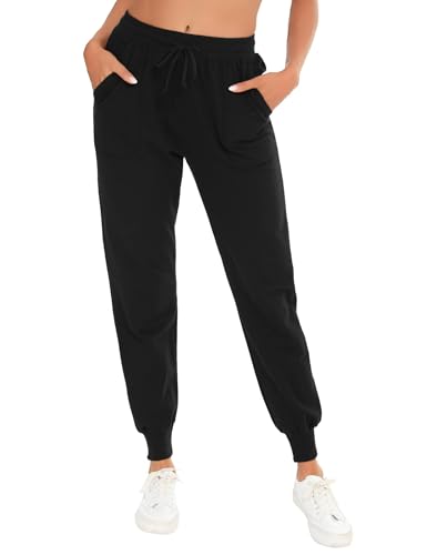 Aseniza Jogginghose Damen Lang Baumwolle Sporthose Freizeithose Trainingshose High Waist Bequem Sweathose für Damen Loungewear,Schwarz,L von Aseniza