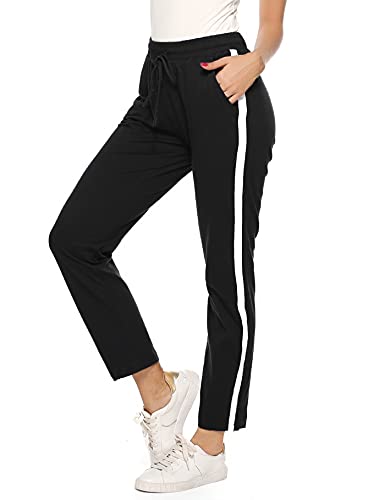 Aseniza Jogginghose Damen Sporthose Lang Baumwolle Trainingshose Freizeithose High Waist mit Streifen für Sport Yoga Gym Schwarz XXL von Aseniza