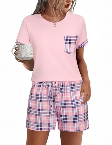 Aseniza Schlafanzug Damen Kurz Baumwolle Shorty Pyjama Set Rundhals Zweiteiliger NachtwäSche Loungewear Frauen Karierter Druck Sleepwear Hausanzug für Sommer Aseniza Schlafanzug Damen Kurz Baumwolle Shorty Pyjama Set Rundhals Zweiteiliger NachtwäSche Loungewear Frauen Karierter Druck Sleepwear Hausanzug für Sommer von Aseniza