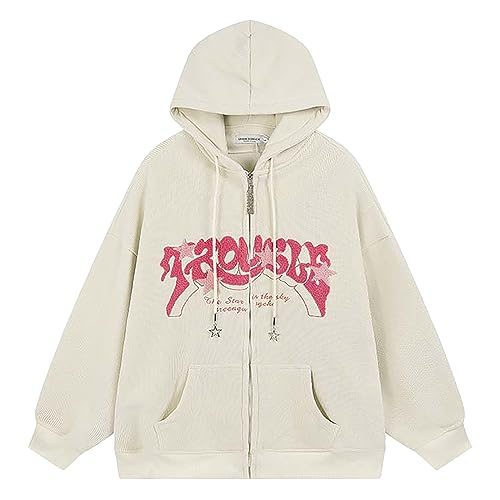 Ashleyzj Damen Hoodie Sweatshirt Reißverschluss Kapuzenpullover Buchstaben Druck Strickjacken Oversized Sweatshirts Kapuzenjacke Sweatjacke mit Kapuze Strickpullover Winterpullover Tops von Ashleyzj