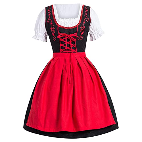 Ashleyzj Dirndl Damen Midi - Trachtenkleid Grosse Grössen Dirndlkleid Trachten Kleid Schürze Dirndel Trachtenmode Dirndelkleider Dirndl & Dirndl-Sets für Frauen Mädchen Oktoberfest Outfit (Red, XXXL) von Ashleyzj