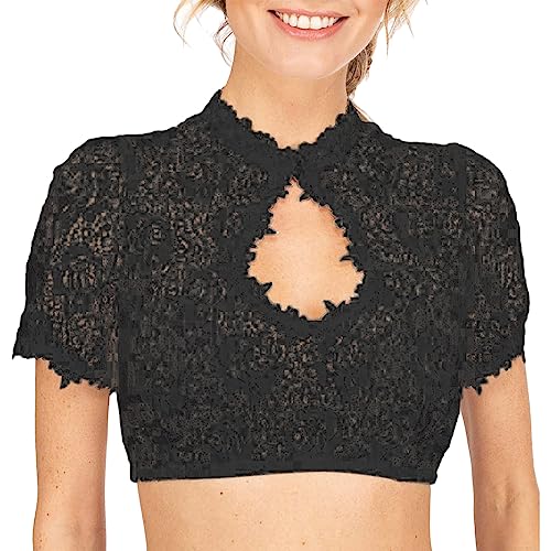 Ashleyzj Trachten Damen Dirndlbluse Spitze Dirndlblusen Schwarz Weiß Elegante Kurzarm Dirndlblusen Halbarm Tracht Bluse für Oktoberfest Baumwolle Trachtenbluse Transparent Bluse Dirndl (Black, XXXL) von Ashleyzj