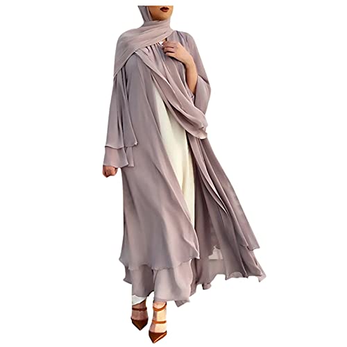 Damen Sommerkleid Muslimische Kleid Lslamisch Einfarbig Gebetskleid für Frauen Muslim Abendkleid Besticktes Abend Abaya Damenkleid Freizeitkleid Damen LangärmligRobe Länge Strickjacke mit Hijab von Ashleyzj