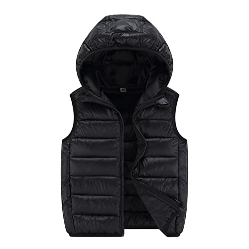 Leichte Daunenweste Jungen Mädchen, Freien Steppweste mit Kapuze, ärmellose Jacke Weste Winter Kapuzenweste Outfits 3-15 Jahre Übergangsjacke Winddicht Leicht Pufferweste 110-170 (Black, 3-4 Years) von Ashleyzj