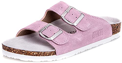 Asifn Damen Herren Slide Kork Fußbett Sandale Flach Verstellbarer Riemen Verstellbare Schnalle Slip auf Casual Open Toe Schuhe Wildleder Sommer（Rosa,48/49 EU,45 Markengröße von Asifn