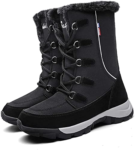 Asifn Damen Mid-Calf Schneestiefel Damen Winter Warmes Pelz Plüsch Leichte Stiefel Lady Widerstand Kalte Schuhe Memory Foam（39 EU,Black von Asifn