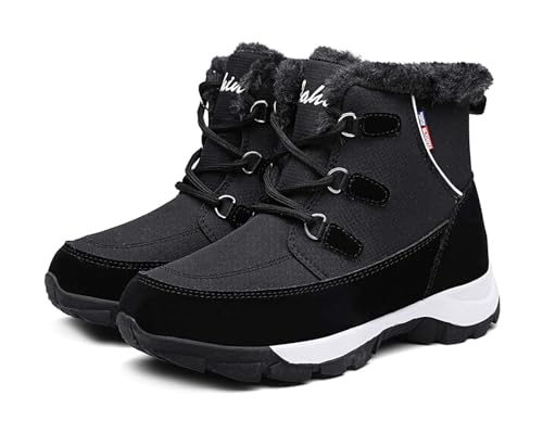 Damen Mid-Calf Schneestiefel Winter Warmes Pelz Plüsch Leichte Ankle Boots Lady Widerstand Kalte Schuhe Memory Foam（40 EU,Black von Asifn