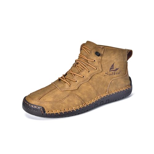 Asifn Herren Casual Lederstiefel Vintage Lace Up High Top Bare Boots Leichte Rutschfeste Driving Flache Schuhe Gelb 38 EU Asifn Herren Casual Lederstiefel Vintage Lace Up High Top Bare Boots Leichte Rutschfeste Driving Flache Schuhe Gelb 38 EU von Asifn