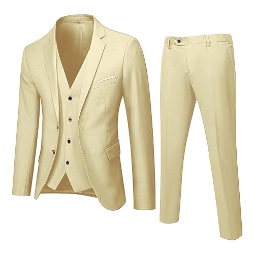 Anzug Herren Regular Fit Herren 3 Teilig Anzug 2-Knopf Slim Fit Anzüge Einreiher Sakko Weste Hose für Business Hochzeit Suits Regular Men's Sommeranzug Komplett Set Slim Fit Leicht Sakko Zara von Asija