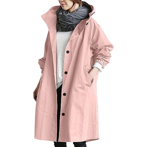 Asija Regenmantel Windbreaker Regenjacke Damen Wasserdicht Dünn Regen Jacke Kapuzenjacke Herbst Übergangsjacke Regenparka Dünne Packbar Reisen Fahrrad Regenjacken Windjacke Atmungsaktiv rosa M von Asija