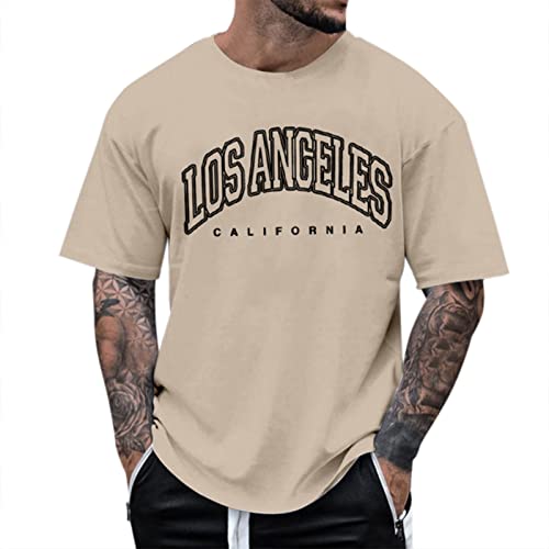 Oversized Tshirt Herren Rundhals Kurzarm Lose Sommer Oberteile Mode T-Shirt mit Los Angeles Grafik Kreativen Buchstaben Vintage Drucken Streetwear Sport Casual Lang Tops von Asija