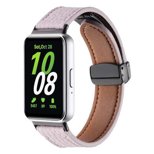 AsohsEN Ersatzbänder für Galaxy Fit 3, weiches Leder, Sport-Faltschnalle, kompatibel mit Samsung Galaxy Fit 3 SM-R390 Smartwatch, verstellbares Armband für Galaxy Fit 3, Damen und Herren, Violett von AsohsEN