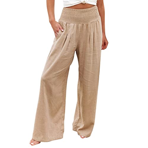 Astarcoo Hosen Damen Sommer Leinenhose Weites Bein Elegant High Waist Palazzo Hose Casual Freizeithose Stoffhose Yogahose Einfarbig Bequeme Leichte Strandhose Linen Pants mit Taschen von Astarcoo