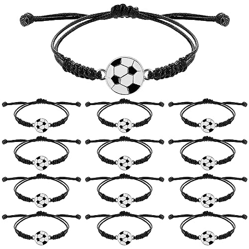 Aster 14 Stück Fußball Armband Kinder Sport Armbänder, Verstellbares Gewebte Freundschaftsarmband, Metall Fußball Charm Armbänder für Teenager Erwachsene Mädchen Jungen von ASTER