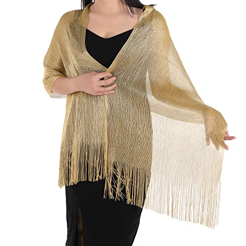 ASTER Stola für Abendkleid Damen Festlich Umschlagtuch Umhang Shawl Funkelnde Metallische Schals Schnalle Abendkleid Damen Schal für Abend Brautjungfer Geschenke (Gold) von ASTER