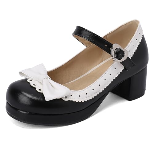 Damen Blockabsatz Mary Jane mit Plateau Bogen Mitte Absatz Schuhe Runde Zehen Schnalle Elegant Pumps, R30157Id Schwarz Gr 45 EU/47Cn Damen Blockabsatz Mary Jane mit Plateau Bogen Mitte Absatz Schuhe Runde Zehen Schnalle Elegant Pumps, R30157Id Schwarz Gr 45 EU/47Cn von Asterisco