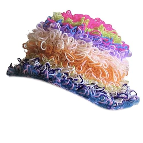 Asukohu Handgewebter Fischerhut für Damen, Halloween, gestrickt, bunt, Bilderrequisiten, Y2K-Girl-Mütze mit gehäkeltem Regenbogen-Strick für Herren von Asukohu
