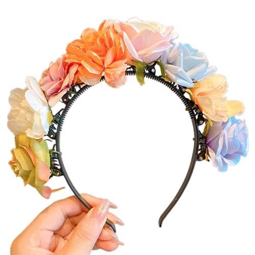 Buntes Blumen-Stirnband, böhmisches Haar-Accessoire, Cosplay-Haarreif, Clip, Blumenkränze, Haarband für Mädchen, Haarkränze von Asukohu