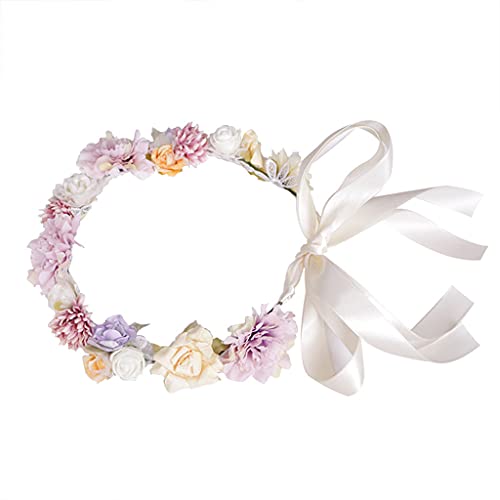 Handgefertigtes Blumenstirnband für Strand, Rasen, Hochzeit, Effekt, Rosen-Kopfschmuck, Geburtstagsgeschenk, Fotografiezubehör, verstellbar, handgefertigt, Blumenkranz, Stirnbänder, Rose für Frauen von Asukohu