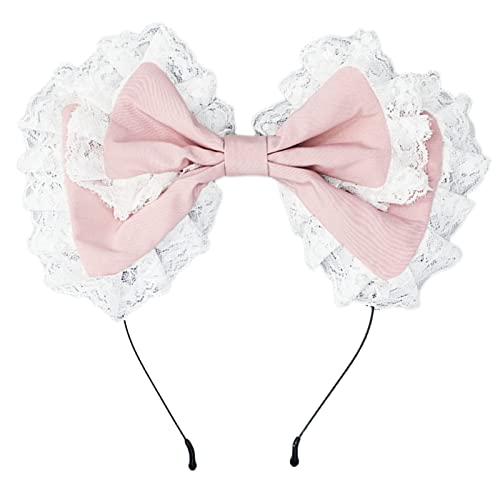 Lolitas Kopfschmuck für Damen, Cosplay-Haarband, großer Haarreif, Spitzenfransen, große Schleife, handgefertigtes Haar-Accessoire für Mädchen, Lolitas, Dienstmädchen-Stirnband von Asukohu