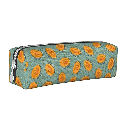 Atasc Cartoon Cantaloupe Fruit Pattern Leather Pencil Case with Metallic Zipper Pen Case Pouch Travel Makeup Pouch Large Capacity for Girls Boys Women Men, siehe abbildung, Einheitsgröße, von Atasc