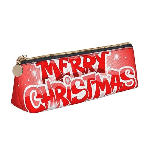 Atasc Federmäppchen mit Aufschrift "Merry Christmas", Leder, mit metallischem Reißverschluss, Stifteetui, Reise-Make-up-Tasche, großes Fassungsvermögen, für Mädchen, Jungen, Damen, Herren, Rot, siehe von Atasc