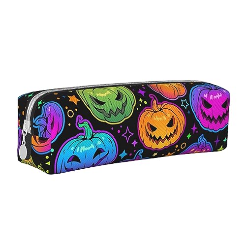 Atasc Federmäppchen mit Halloween-Motiv, Kürbis-Druck, Leder, mit metallischem Reißverschluss, Stifteetui, Reise-Make-up-Tasche, großes Fassungsvermögen, für Mädchen, Jungen, Frauen, Männer, siehe von Atasc