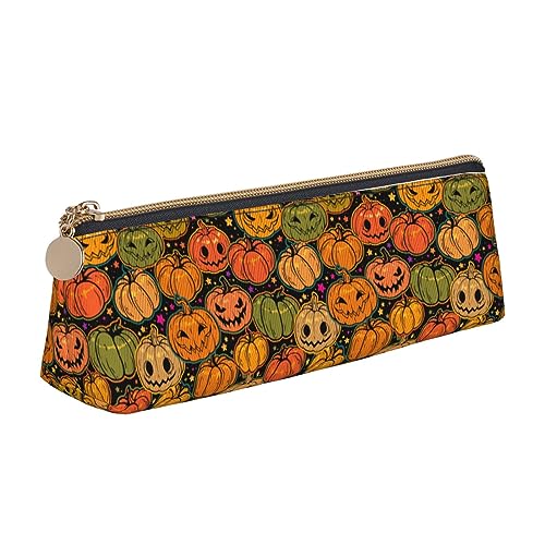 Atasc Federmäppchen mit Halloween-Totenkopf, gruseliges Kürbis-Muster, Leder, mit metallischem Reißverschluss, Stifteetui, Reise-Make-up-Tasche, große Kapazität, für Mädchen, Jungen, Frauen, Männer, von Atasc