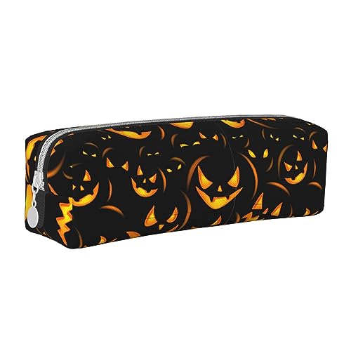 Atasc Federmäppchen mit Halloween-Totenkopf-Kürbis-Muster, Leder, mit metallischem Reißverschluss, Stifteetui, Reise-Make-up-Tasche, große Kapazität, für Mädchen, Jungen, Frauen, Männer, siehe von Atasc