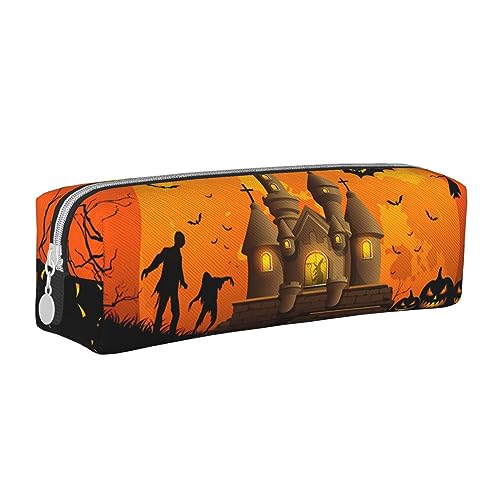 Atasc Happy Halloween Federmäppchen aus Leder mit metallischem Reißverschluss, Stifteetui, Reise-Make-up-Tasche, großes Fassungsvermögen, für Mädchen, Jungen, Frauen, Männer, siehe abbildung, von Atasc