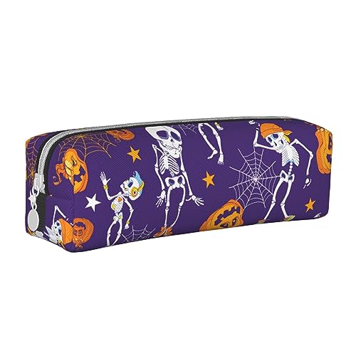 Atasc Lila Halloween Skelette und Kürbisse Leder Federmäppchen mit metallischem Reißverschluss Stifteetui Tasche Reise Make-up Tasche Große Kapazität für Mädchen Jungen Frauen Männer, siehe abbildung, von Atasc