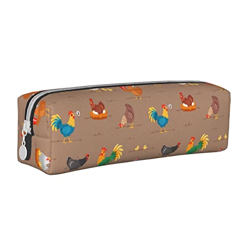 Atasc Niedliches buntes Huhn-Leder-Federmäppchen mit metallischem Reißverschluss, Stifteetui, Reise-Make-up-Tasche, großes Fassungsvermögen, für Mädchen, Jungen, Frauen, Männer, siehe abbildung, von Atasc