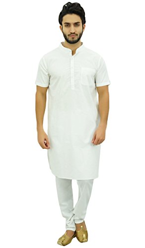 Atasi Ethnische Weiß Kurta-Pyjama-Set Men Casual Kragen Punjabi Long Shirt-X-Large von Atasi
