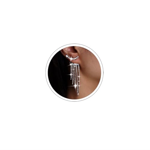 Atentuyi Glänzende Strass Quasten Ohrringe Silberne Cz Tropfenohrringe Kristall Ohrringe lange Kette Kronleuchter Ohrringe Hochzeit Ohrringe Bräute Ohrringe Schmuck für Frauen und Mädchen Atentuyi Glänzende Strass Quasten Ohrringe Silberne Cz Tropfenohrringe Kristall Ohrringe lange Kette Kronleuchter Ohrringe Hochzeit Ohrringe Bräute Ohrringe Schmuck für Frauen und Mädchen von Atentuyi