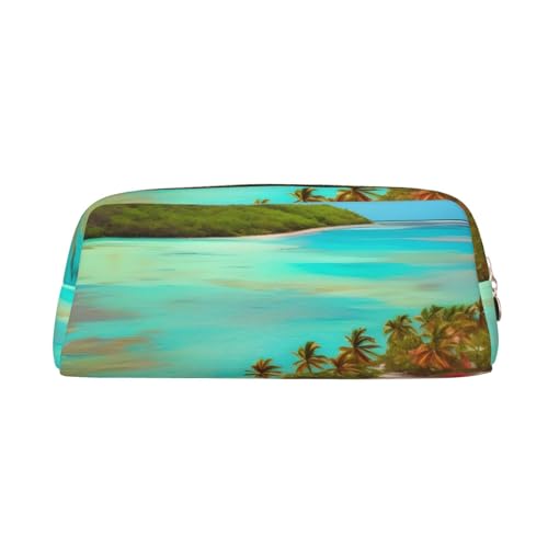 AthuAh Caribbean Scenery Pencil Pouch, Portable Pencil Pouch,& Stationery Storage Bag with Zipper, Large Capacity Organizer, Unisex, gold, Einheitsgröße, Pack-Organizer von AthuAh