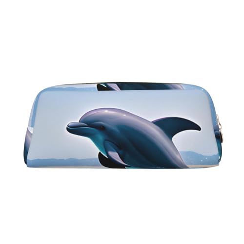 AthuAh Jumping Up Dolphins Federmäppchen, tragbares Federmäppchen und Schreibwaren-Aufbewahrungstasche mit Reißverschluss, großes Fassungsvermögen, Unisex, gold, Einheitsgröße, Pack-Organizer von AthuAh