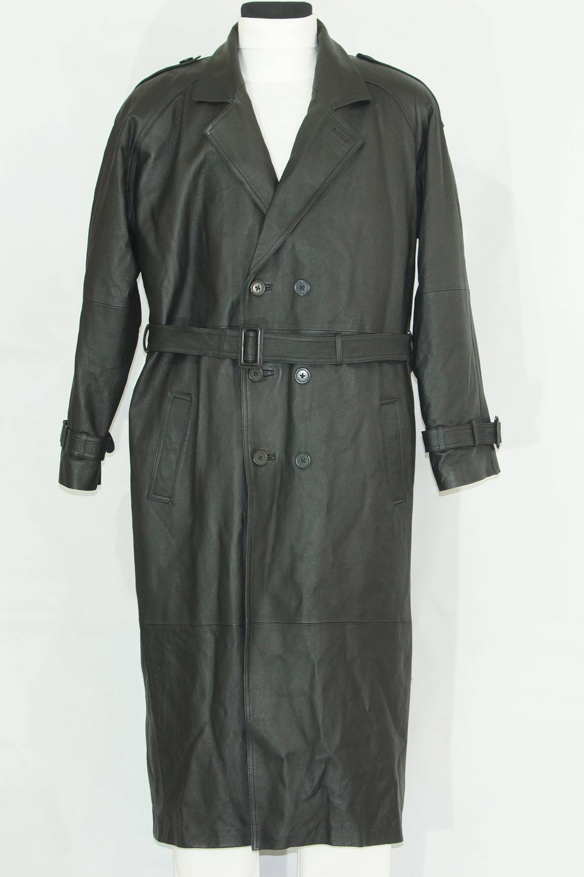 Vintage Herren Langer Schwarzer Ledermantel + Warmer Liner. Zweireihiger Mantel Mit Abnehmbarer Weste/Ausgewiesene Größe L von AtlanticCo