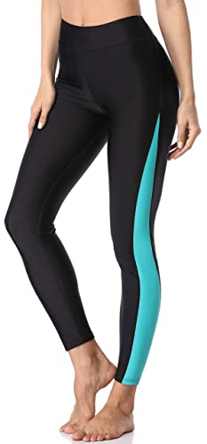 ATTRACO Damen Badehose Surf Leggings Hohe Taille Lange UPF 50 Badehose, 4#Aqua/Schwarz, M von Attraco