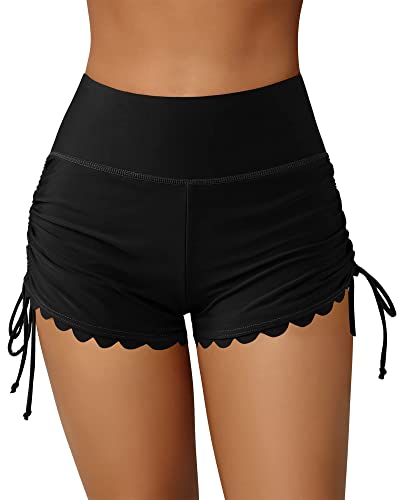 ATTRACO Damen-Badeshorts, hohe Taille, Bikinihose, 1# Kordelzug, schwarz, M von Attraco