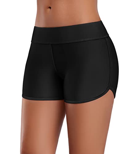 Attraco Damen Badeshorts Badeshorts UV Schutz Schwimmshorts Strand Bikinihose Schnell Trocknendes Schwimmhose Sommer Wasersport Schwarz L von Attraco