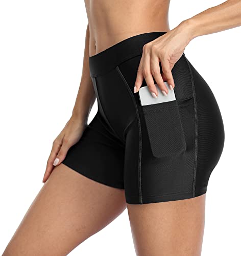 Attraco Damen Badeshorts Kurze Badehose Strand Boardshorts Schnell Trocknendes Schwimmshorts Wassersport Bikinihose Schwimmhose mit Innenslip Schwarz M von Attraco