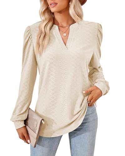 Atxnn Damen Bluse Langarm Oberteile Elegant V-Ausschnitt Tops Einfarbig Lässige Shirts Bequeme Stoffe Blusenshirt Frau Frühling Herbst von Atxnn